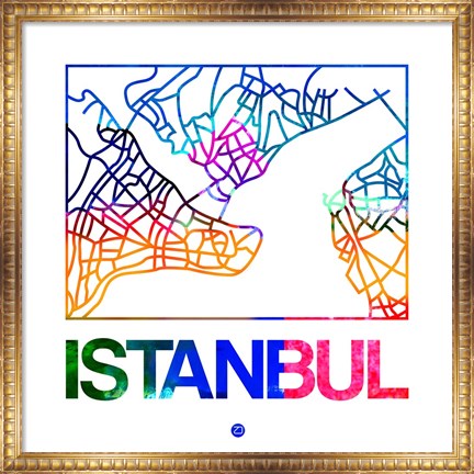 Framed Istanbul Watercolor Street Map Print