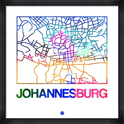 Framed Johannesburg Watercolor Street Map Print