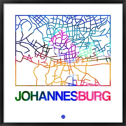 Framed Johannesburg Watercolor Street Map Print
