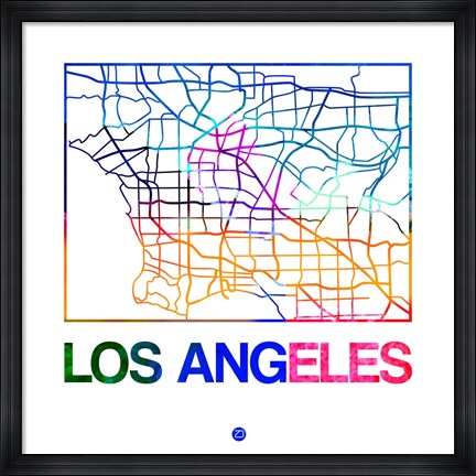 Framed Los Angeles Watercolor Street Map Print