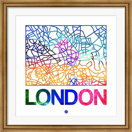 Framed London Watercolor Street Map Print