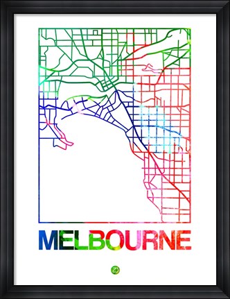 Framed Melbourne Watercolor Street Map Print