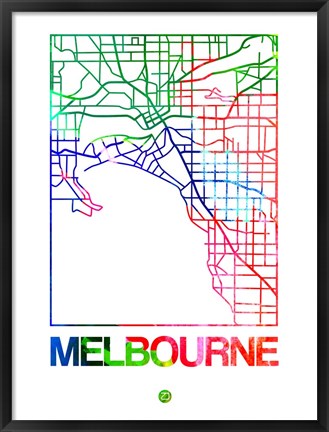 Framed Melbourne Watercolor Street Map Print