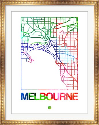 Framed Melbourne Watercolor Street Map Print