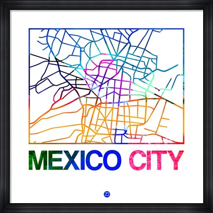 Framed Mexico City Watercolor Street Map Print
