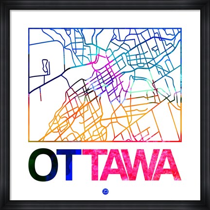 Framed Ottawa Watercolor Street Map Print