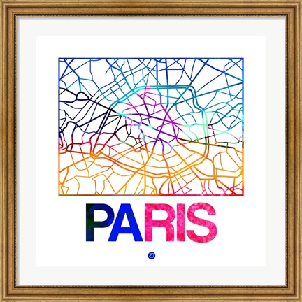 Framed Paris Watercolor Street Map Print