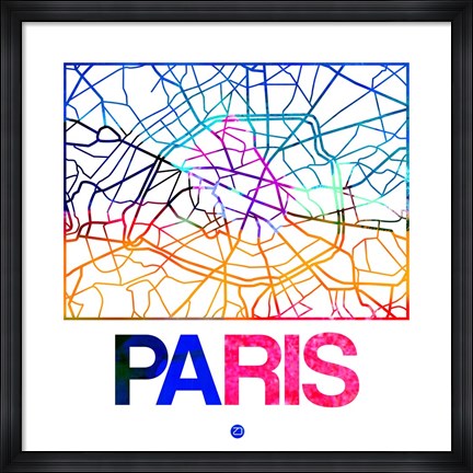 Framed Paris Watercolor Street Map Print