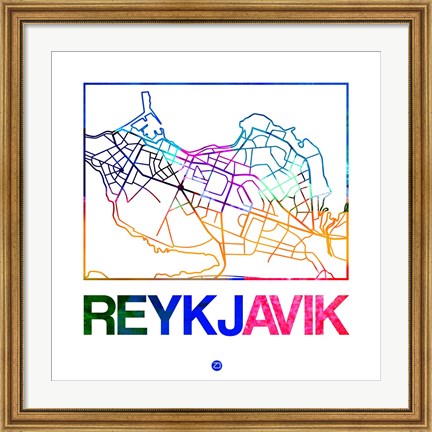 Framed Reykjavik Watercolor Street Map Print