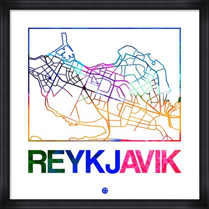 Framed Reykjavik Watercolor Street Map Print