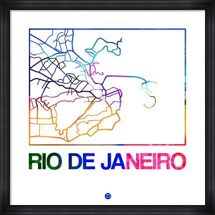 Framed Rio De Janeiro Watercolor Street Map Print