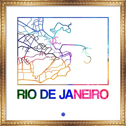 Framed Rio De Janeiro Watercolor Street Map Print