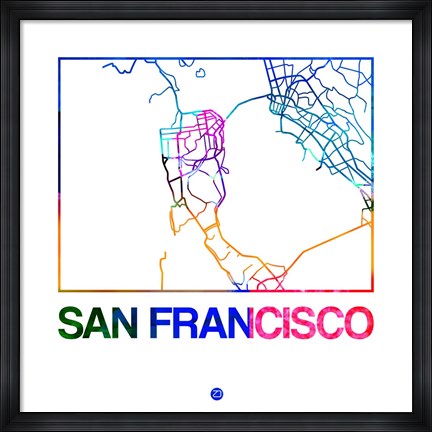 Framed San Francisco Watercolor Street Map Print