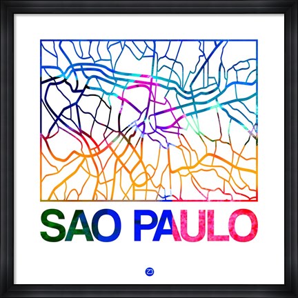 Framed Sao Paulo Watercolor Street Map Print