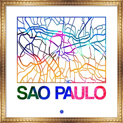 Framed Sao Paulo Watercolor Street Map Print