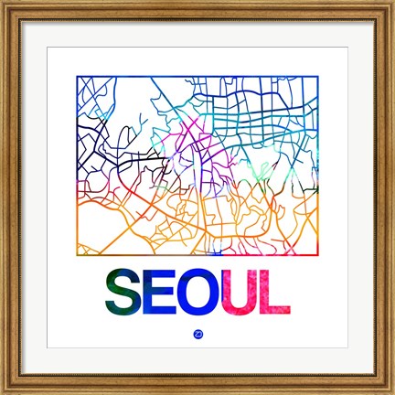 Framed Seoul Watercolor Street Map Print