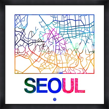 Framed Seoul Watercolor Street Map Print