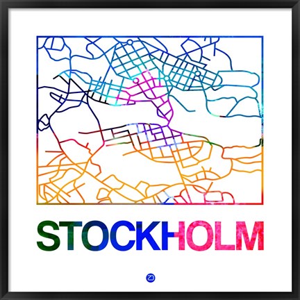 Framed Stockholm Watercolor Street Map Print