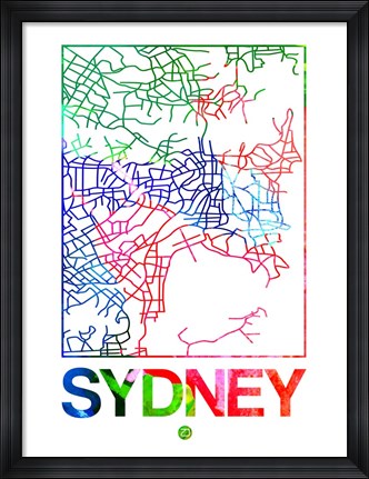 Framed Sydney Watercolor Street Map Print