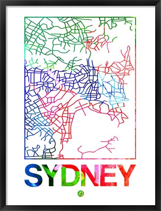 Framed Sydney Watercolor Street Map Print