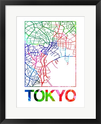Framed Tokyo Watercolor Street Map Print
