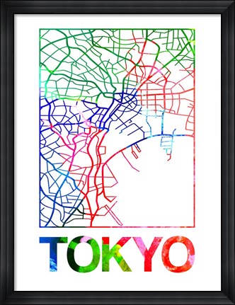 Framed Tokyo Watercolor Street Map Print