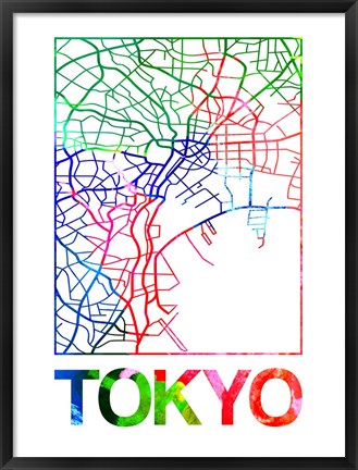 Framed Tokyo Watercolor Street Map Print