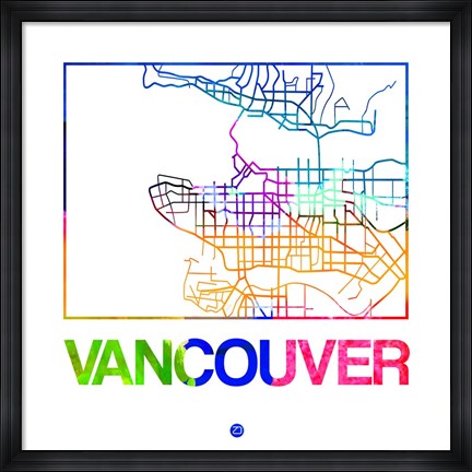 Framed Vancouver Watercolor Street Map Print