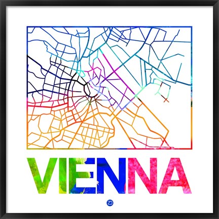 Framed Vienna Watercolor Street Map Print