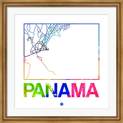 Framed Panama Watercolor Street Map Print