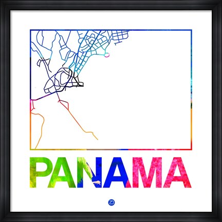 Framed Panama Watercolor Street Map Print