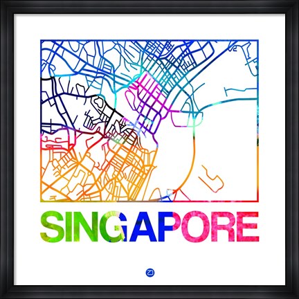 Framed Singapore Watercolor Street Map Print