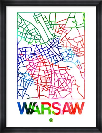 Framed Warsaw Watercolor Street Map Print