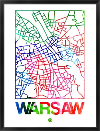 Framed Warsaw Watercolor Street Map Print
