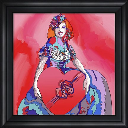 Framed Pop Art Heart Valentine Lady Print