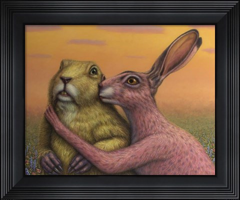 Framed Prairie Dog and Rabbit Couple Print