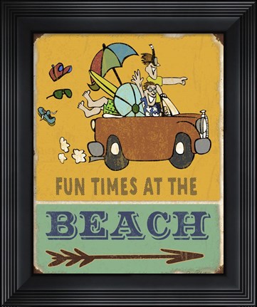 Framed Lodge Sign - Fun Times at the Beach Print