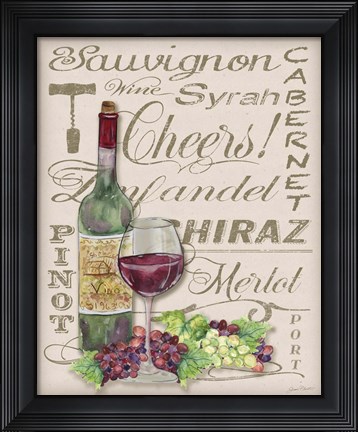 Framed Cheers Wine Art - White Print