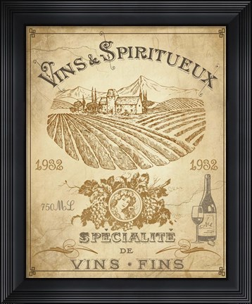 Framed Vintage French Wine Label Print