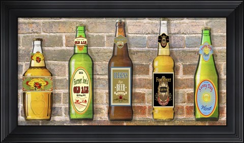 Framed Beer Bottle On Brick-5 Print
