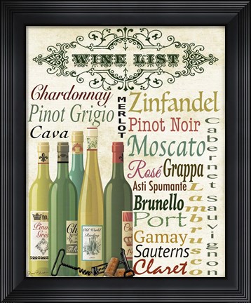 Framed Wine List Print