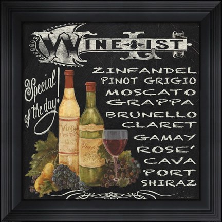 Framed Wine List Chalkboard Print