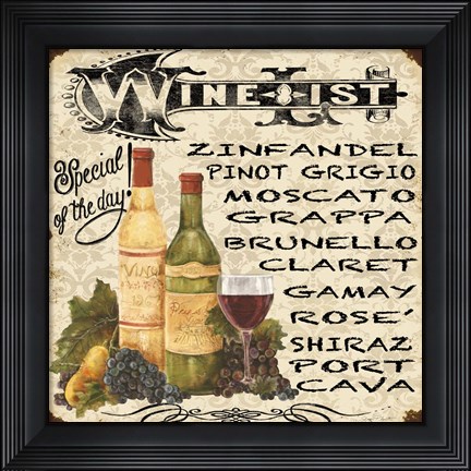 Framed Wine List Vintage Print