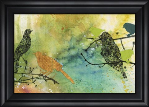 Framed Birds On Watercolor  -  A Print