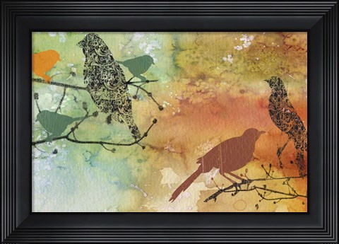 Framed Birds On Watercolor  -  B Print