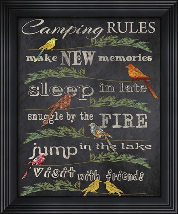 Framed Camping Rules  -  Blackboard Print