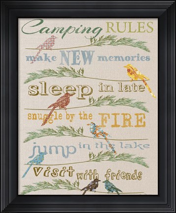 Framed Camping Rules  -  White Print