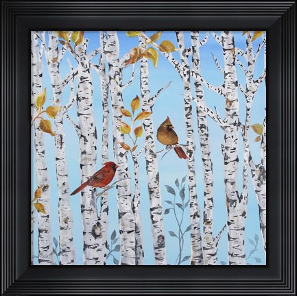 Framed Cardinals Among The Birch  -  A Print