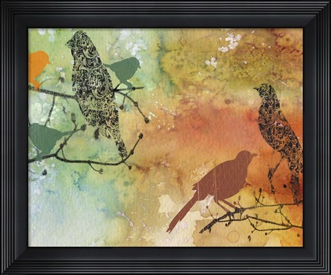 Framed Birds On Watercolor Print