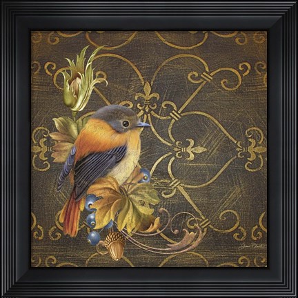 Framed Glorious Bird On Damask I Print